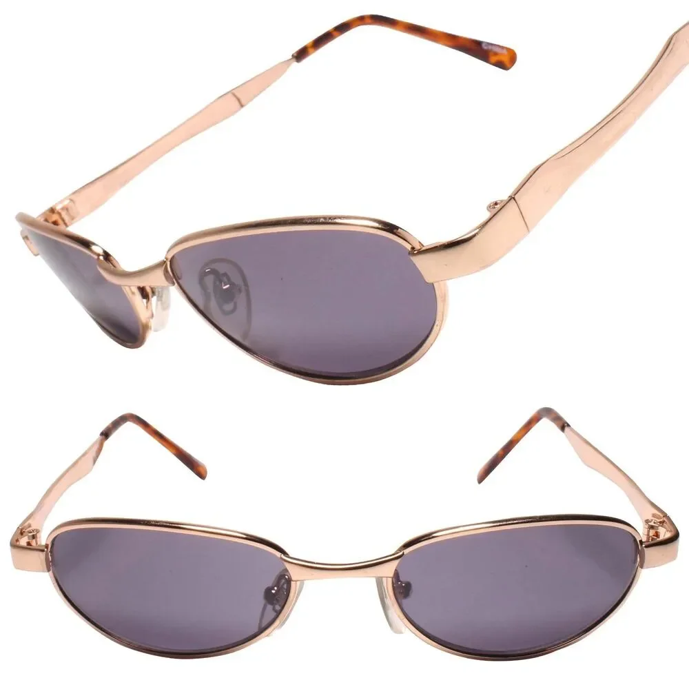 Mens Retro 80s Vintage Narrow Rectangular Gold Metal Frame Sunglasses